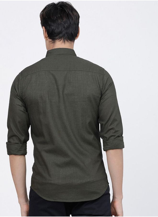 The Indian Garage Co Men Slim Fit Solid Full Sleeves Cutaway Collar Casual Shirt  - Image 2
