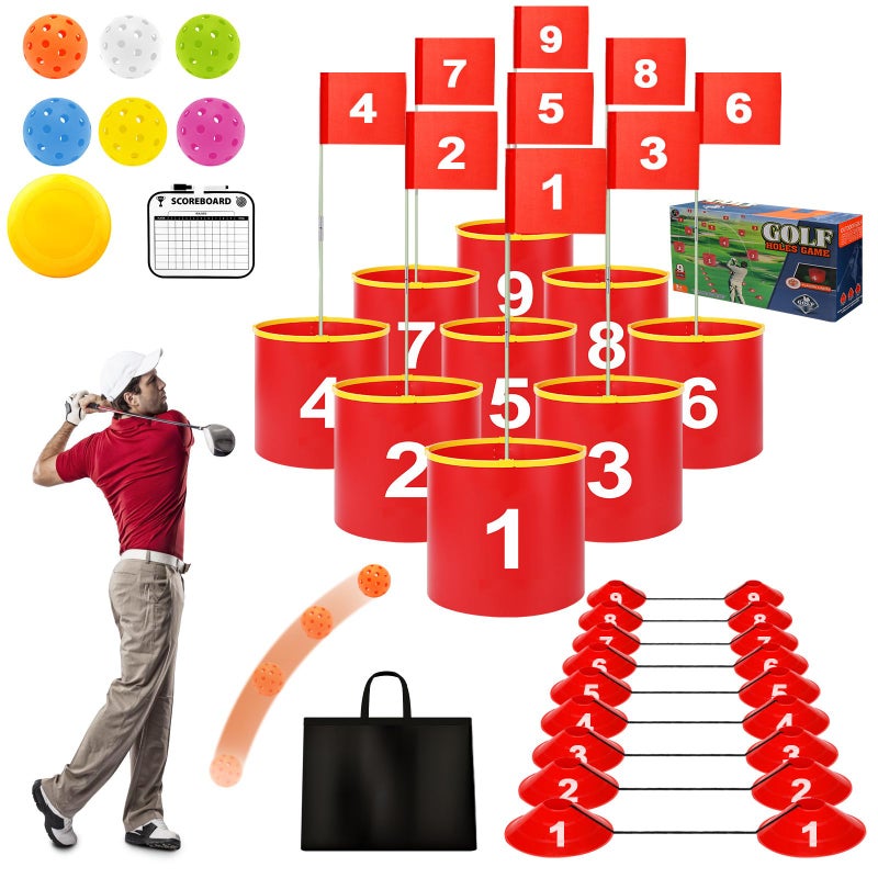 FINCOME Golf Yard Bucket Games 9 Holes Golf Practice Game with Flag Golf Chipping Game for Kids and Adults Outdoor Indoor Portable Backyard Golf Game for Park Beach Backyard Lawn - Image 3