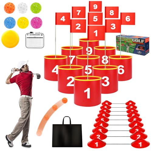 FINCOME Golf Yard Bucket Games 9 Holes Golf Practice Game with Flag Golf Chipping Game for Kids and Adults Outdoor Indoor Portable Backyard Golf Game for Park Beach Backyard Lawn - Image 1