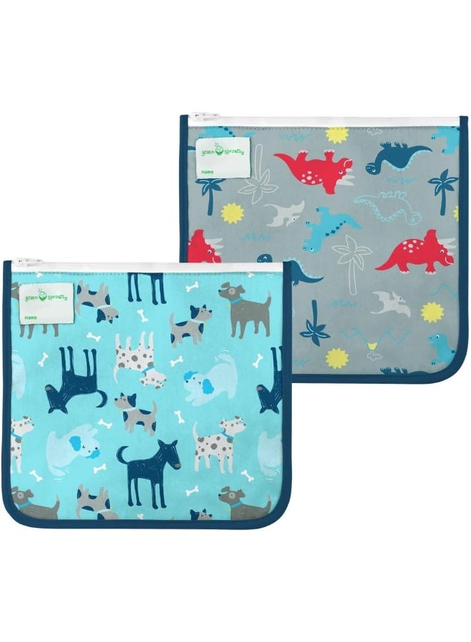 green sprouts Reusable Insulated Sandwich Bags (2 Pack)-Aqua Dogs - Image 1