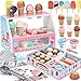 Toyssa Wooden Ice Cream Toys Kids Kitchen Play Store for Toddlers Girls Play Kitchen Accessories with Scoop  Menu  Fake Money Wooden Toys for 3 4 5 Year Old Girls Boys Birthday - Image 2