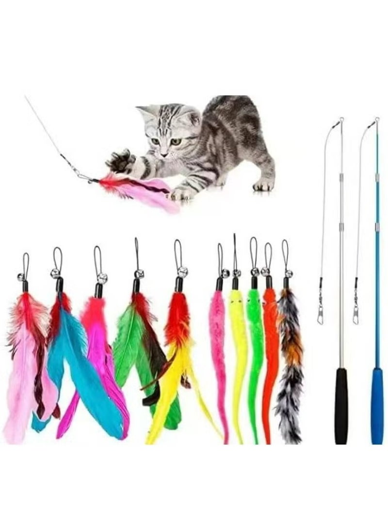 جمورو ألعاب القطط ذات الريش، 2 عصا قابلة للسحب و10 ألعاب تشويقية بديلة مع عبوات الجرس، ولاقط تفاعلي وتمارين مضحكة للقطط الصغيرة - Image 1
