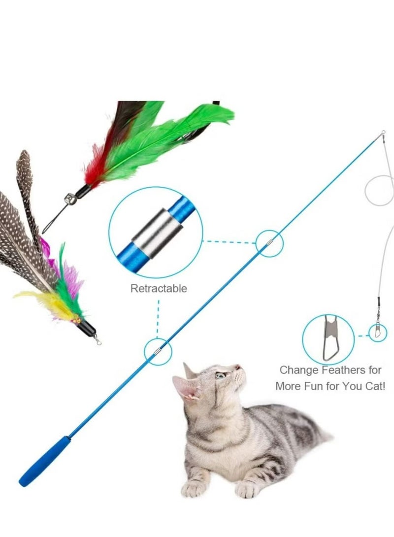 جمورو ألعاب القطط ذات الريش، 2 عصا قابلة للسحب و10 ألعاب تشويقية بديلة مع عبوات الجرس، ولاقط تفاعلي وتمارين مضحكة للقطط الصغيرة - Image 3