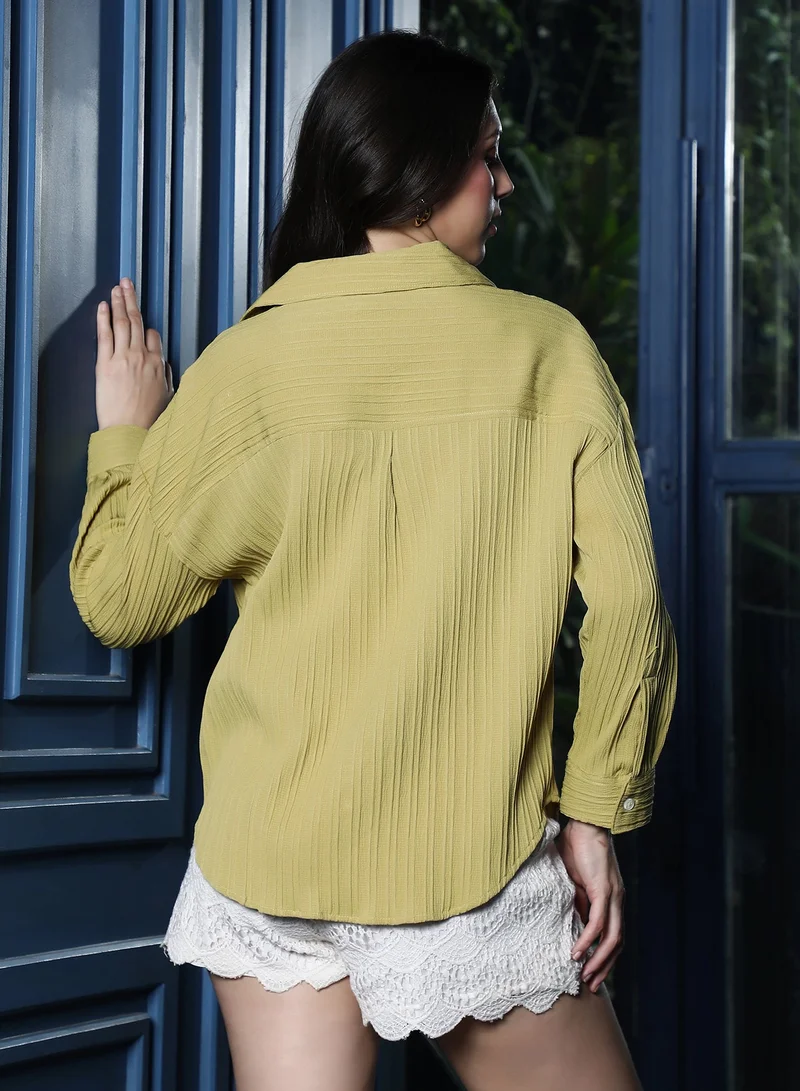 Pinacolada  Women's Dark Lime Pin-Tactile Oversized Shirt for Women | Best Price UAE