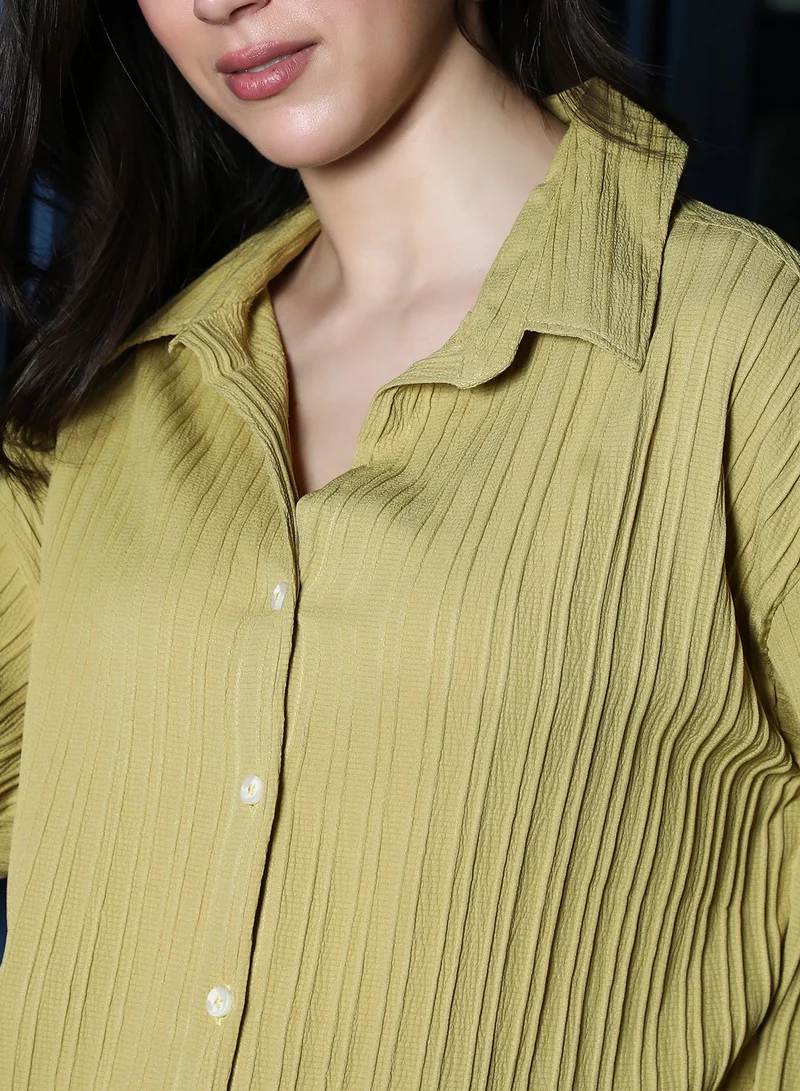 Pinacolada  Women's Dark Lime Pin-Tactile Oversized Shirt for Women | Best Price UAE