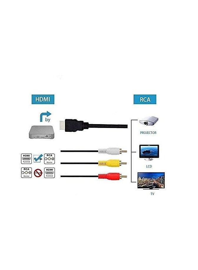 Ntech كابل NTECH HDMI إلى RCA موصل HDMI ذكر إلى 3RCA AV مركب ذكر M/M محول كابل سلك ناقل بدون وظيفة تحويل إشارة نقل أحادي الاتجاه من HDMI إلى RCA بطول 5 أقدام 1.5 متر (أسود) - Image 3