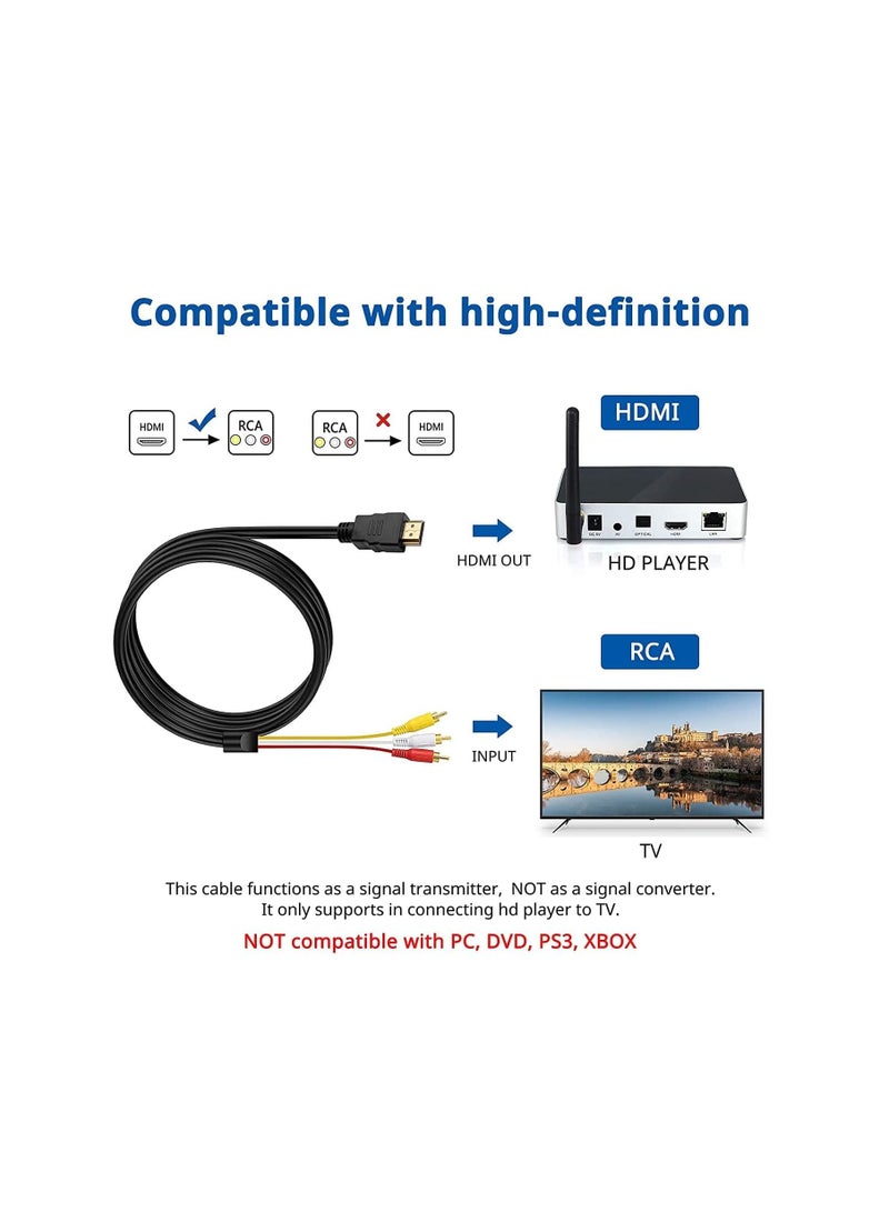 Ntech كابل NTECH HDMI إلى RCA موصل HDMI ذكر إلى 3RCA AV مركب ذكر M/M محول كابل سلك ناقل بدون وظيفة تحويل إشارة نقل أحادي الاتجاه من HDMI إلى RCA بطول 5 أقدام 1.5 متر (أسود) - Image 4