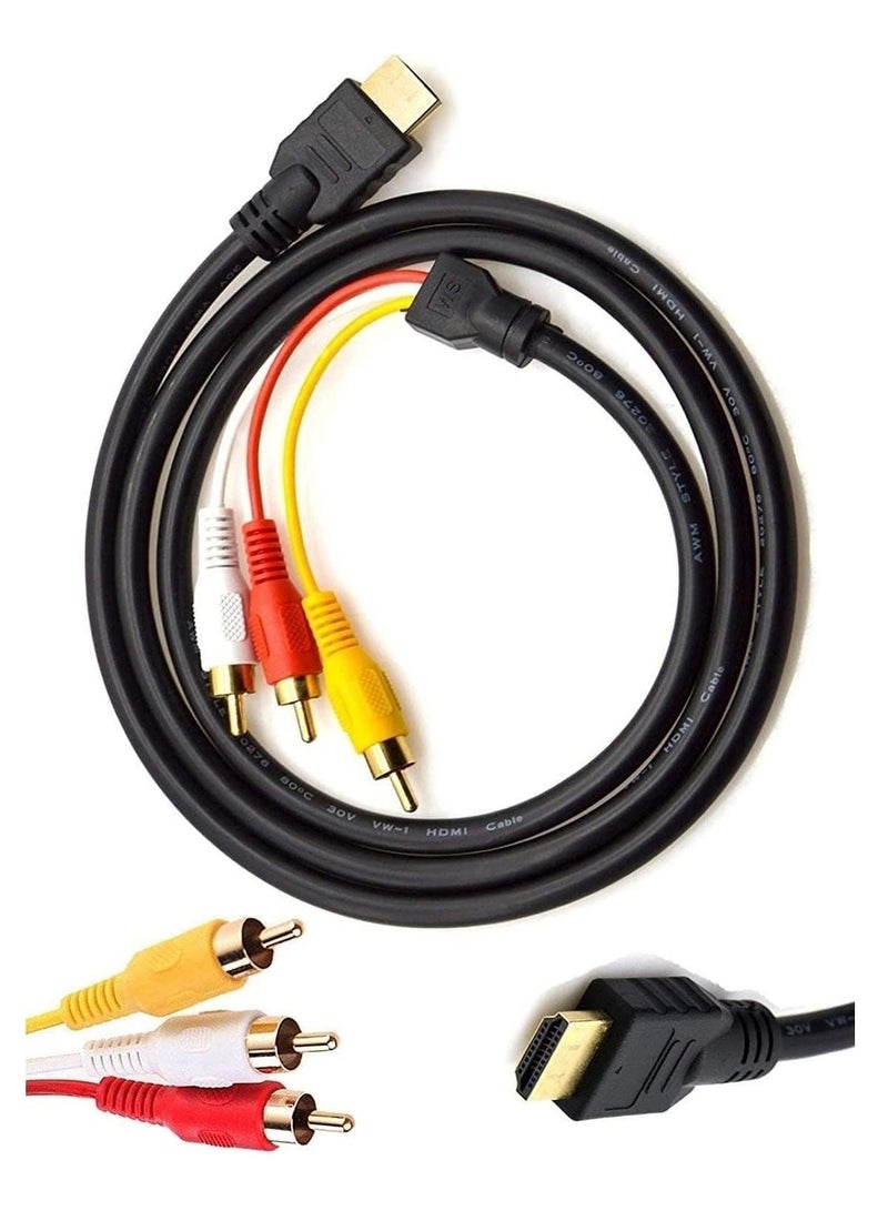 Ntech كابل NTECH HDMI إلى RCA موصل HDMI ذكر إلى 3RCA AV مركب ذكر M/M محول كابل سلك ناقل بدون وظيفة تحويل إشارة نقل أحادي الاتجاه من HDMI إلى RCA بطول 5 أقدام 1.5 متر (أسود) - Image 1