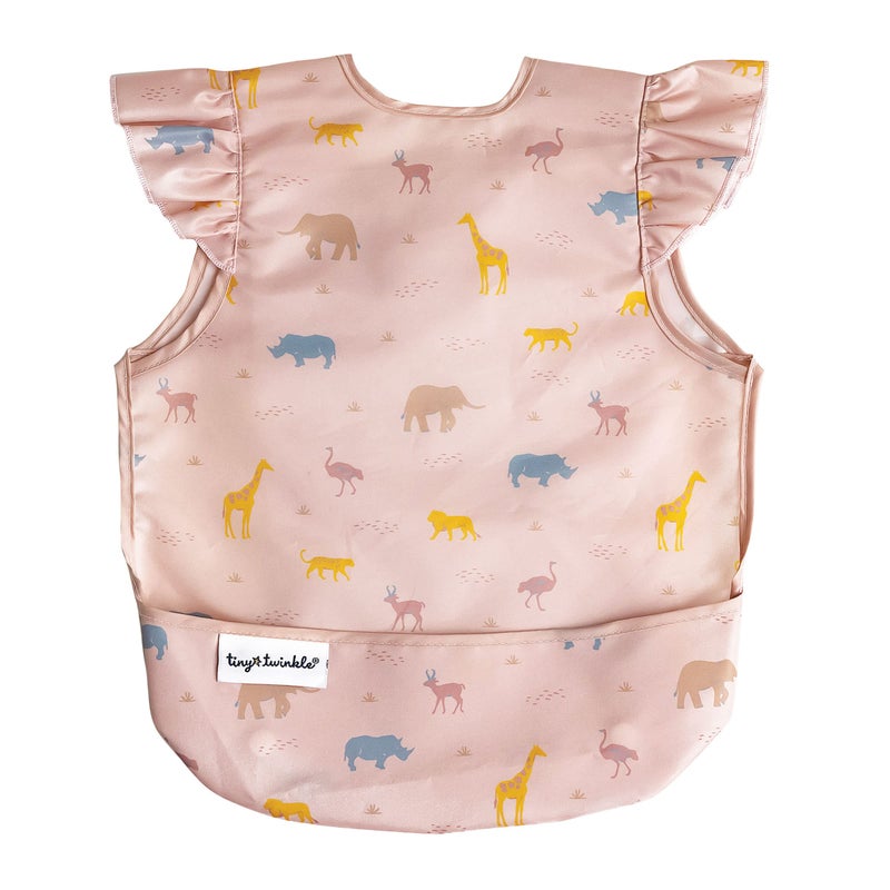 Tiny Twinkle Short Sleeve Apron Baby & Toddler Bib for Girls - Waterproof, Mess-Proof Bibs for Eating & Feeding, Machine Washable,Perfect Holiday Gift (Petite Safari, 6-24M) - Image 1
