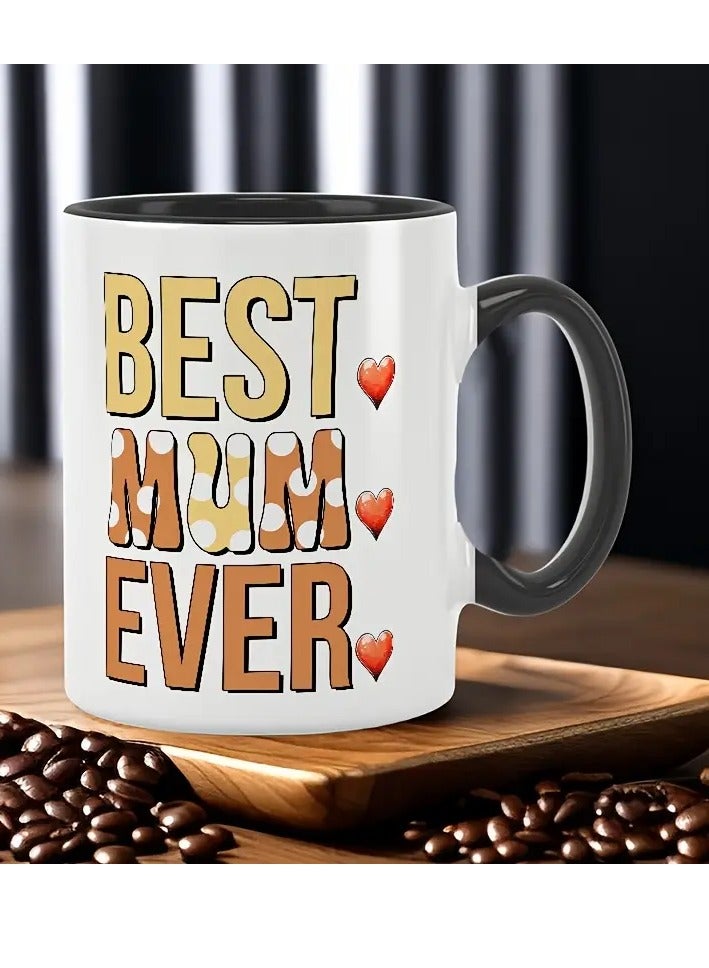 RYN 11oz "BEST MUM EVER" Ceramic Coffee Mug with Colorful Pen Holder - Stylish & Heartfelt Gift for Mother's Day, Valentine's, , Dual-Sided Printed BLACK - Image 2
