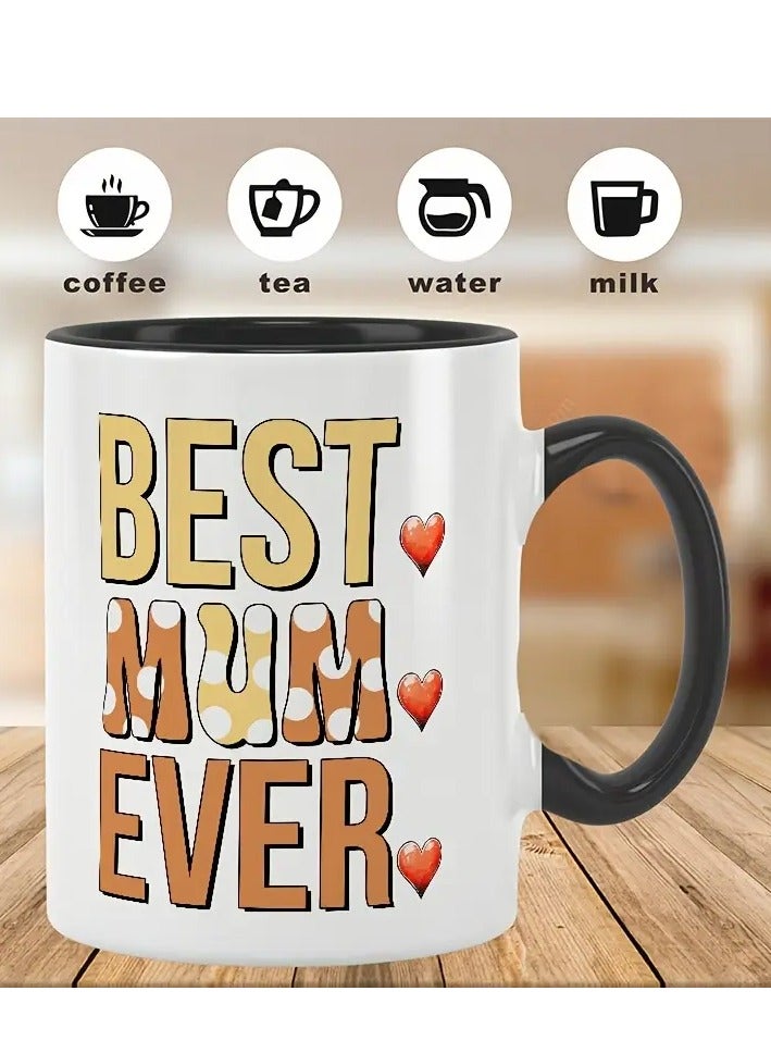 RYN 11oz "BEST MUM EVER" Ceramic Coffee Mug with Colorful Pen Holder - Stylish & Heartfelt Gift for Mother's Day, Valentine's, , Dual-Sided Printed BLACK - Image 3
