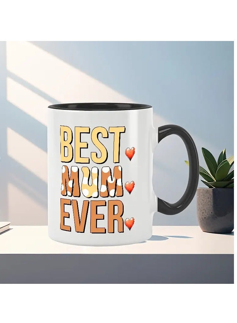 RYN 11oz "BEST MUM EVER" Ceramic Coffee Mug with Colorful Pen Holder - Stylish & Heartfelt Gift for Mother's Day, Valentine's, , Dual-Sided Printed BLACK - Image 4