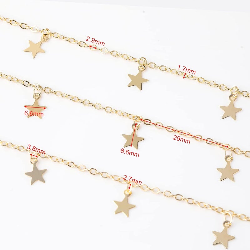 YOUBEIYEE 16.4 Feet Star Link Chain for Jewelry Making Women Necklace Chain Roll, Gold Plated Cable Chains Bulk with Jump Rings and Lobster Clasps - Image 3