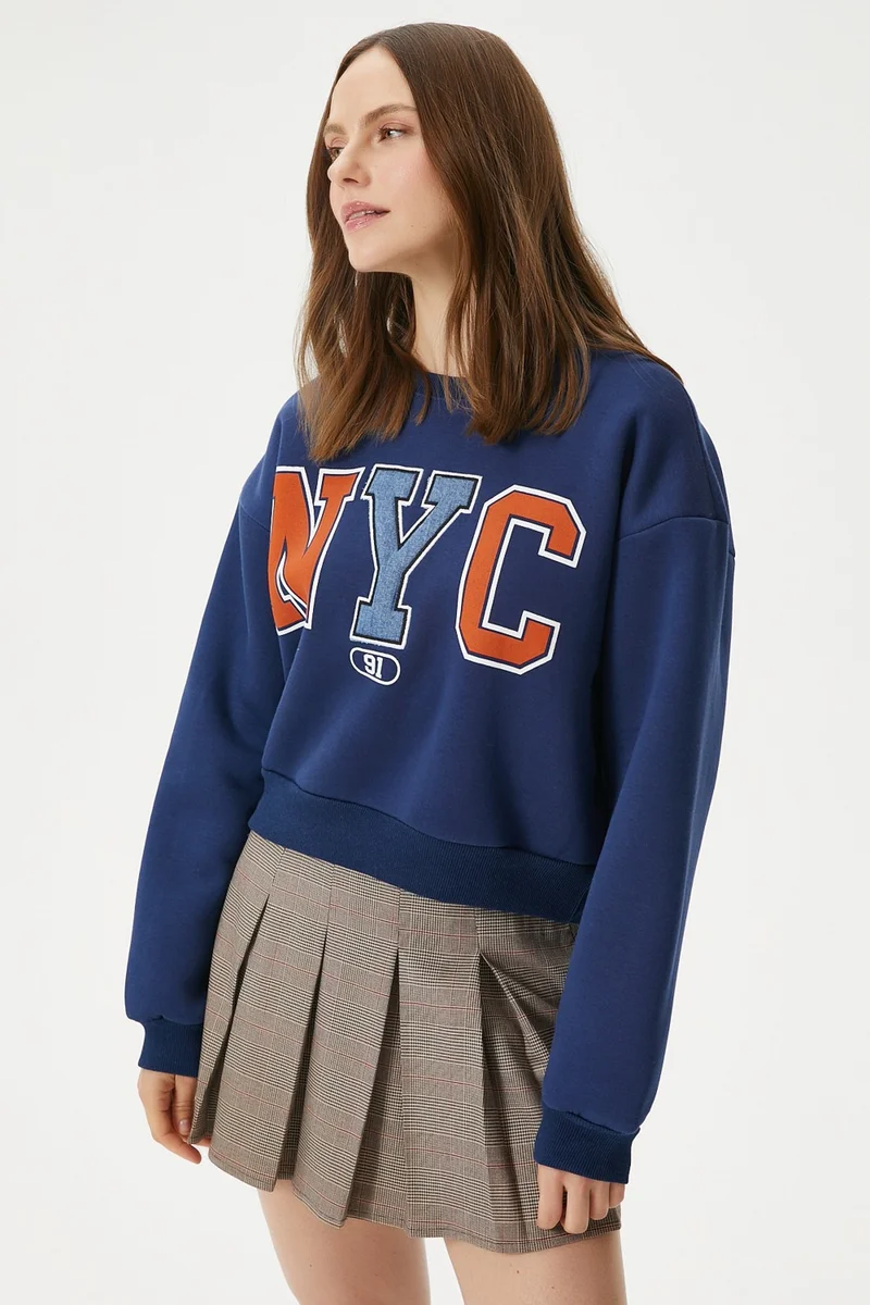 Ritnice Women's Cool Navy Blue Orange Raised Sweatshirt