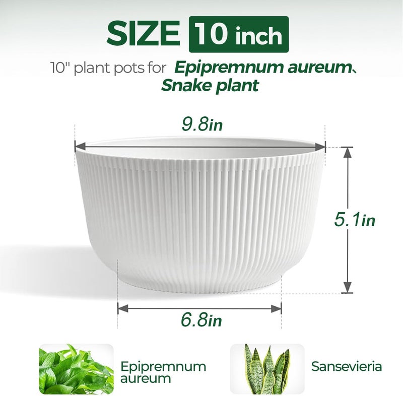 T4U 10 Inch Self Watering Pots for Indoor Plants, 2 Pack Large Plant Pots, Self Watering Planter for Indoor Plants, Durable Plastic Pots (2 Pack,10", White) - Image 2