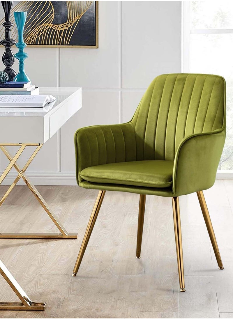 Taimi Set of 2 Modern Accent Dining Chair, Velvet Dining Chair, Home Office Chair, Desk Chair, Upholstered Living Room Chair, Living Room Bedroom Armchair with Golden Finished Metal Legs, Yellow  - Image 2