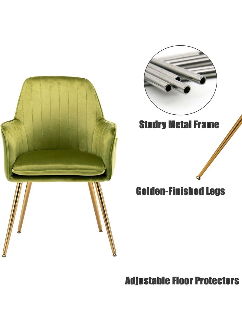 Set of 2 Modern Accent Dining Chair, Velvet Dining Chair, Home Office Chair, Desk Chair, Upholstered Living Room Chair, Living Room Bedroom Armchair with Golden Finished Metal Legs, Yellow