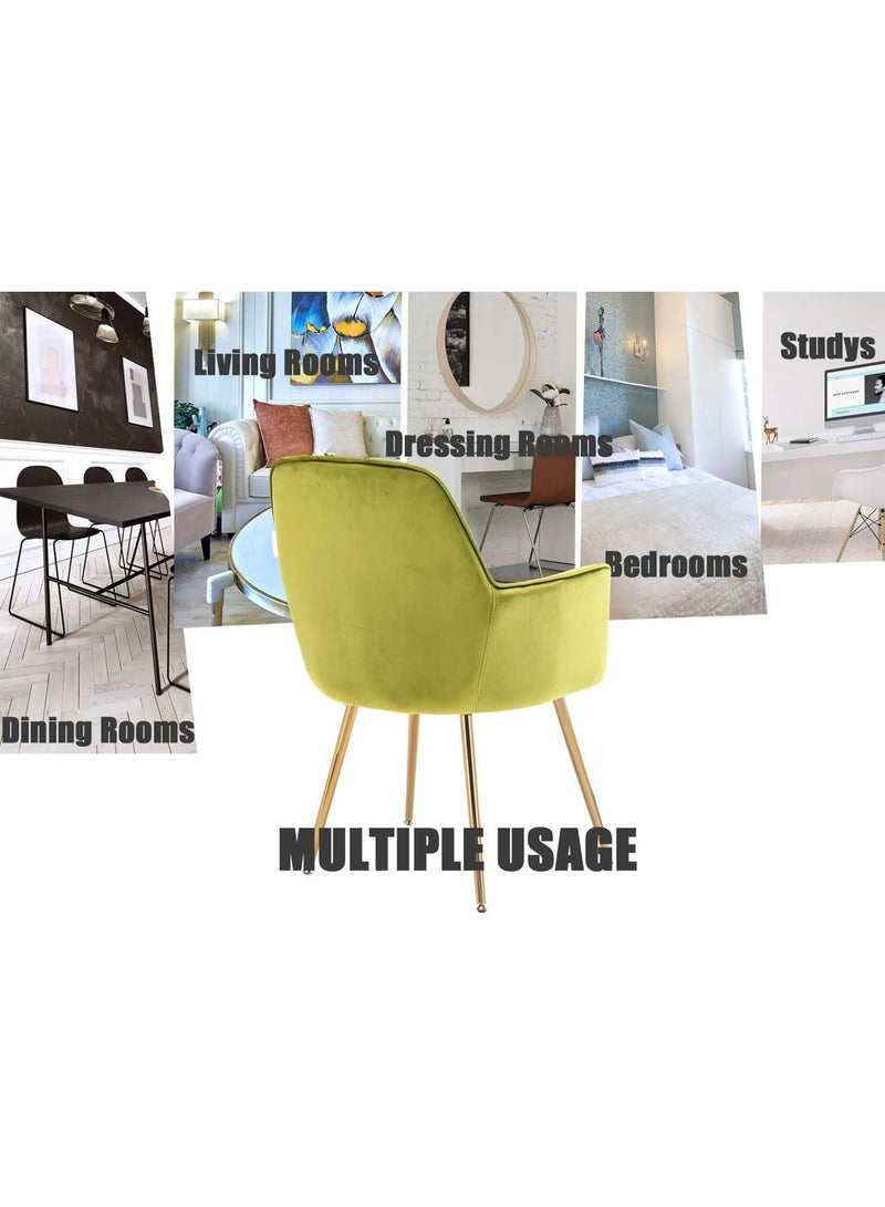 Set of 2 Modern Accent Dining Chair, Velvet Dining Chair, Home Office Chair, Desk Chair, Upholstered Living Room Chair, Living Room Bedroom Armchair with Golden Finished Metal Legs, Yellow