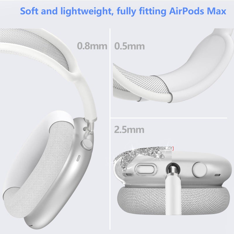 TYSORETY 3-in-1 Case Cover for AirPods Max Headphones, Apple AirPod Max Accessory Protective Cover, Headband/Silicone Ear Pad/Clear TPU Shiny Rhinestone Star Ear Cups Covers, Anti-Scratch and Sweat-Proof - Image 2
