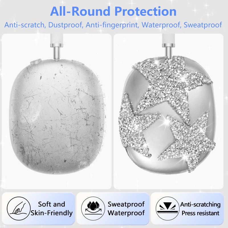 TYSORETY 3-in-1 Case Cover for AirPods Max Headphones, Apple AirPod Max Accessory Protective Cover, Headband/Silicone Ear Pad/Clear TPU Shiny Rhinestone Star Ear Cups Covers, Anti-Scratch and Sweat-Proof - Image 4