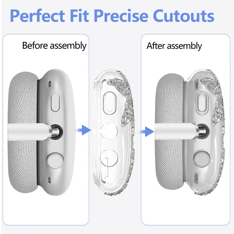 TYSORETY 3-in-1 Case Cover for AirPods Max Headphones, Apple AirPod Max Accessory Protective Cover, Headband/Silicone Ear Pad/Clear TPU Shiny Rhinestone Star Ear Cups Covers, Anti-Scratch and Sweat-Proof - Image 3