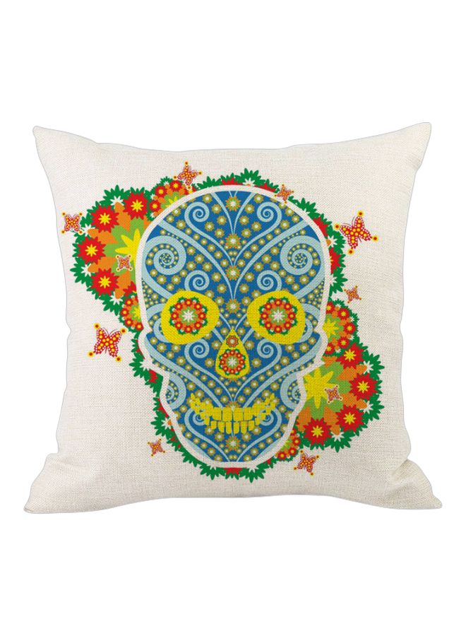NIBEMINENT Skull Printed Cushion Cover Beige/Green/Blue 45x45cm