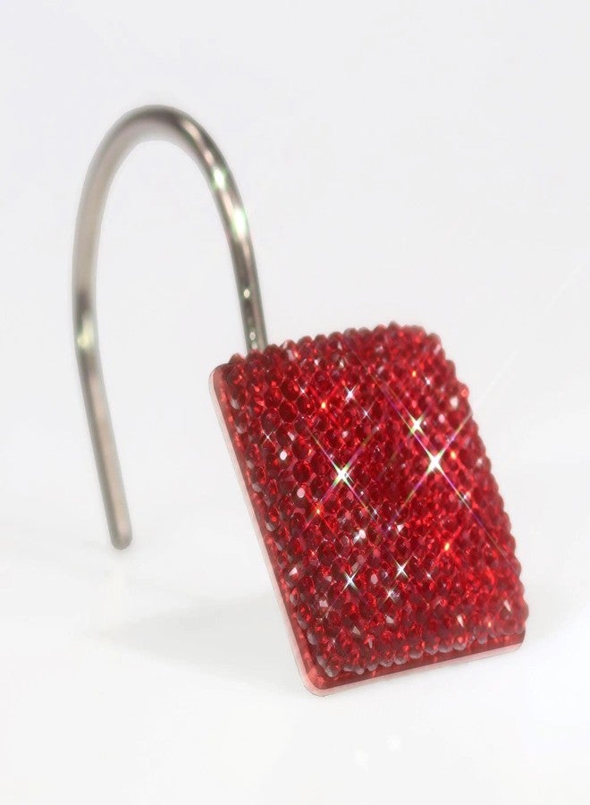 Popkozzi Red Shower Curtain Hooks Rings: 12 Pcs Bling Glitter Sparkle Shiny Square Crystal Diamond Decorative Shower Curtain Rings - Luxury Fancy Christmas Holiday Curtain Hooks & Hangers for Bathroom - Image 2