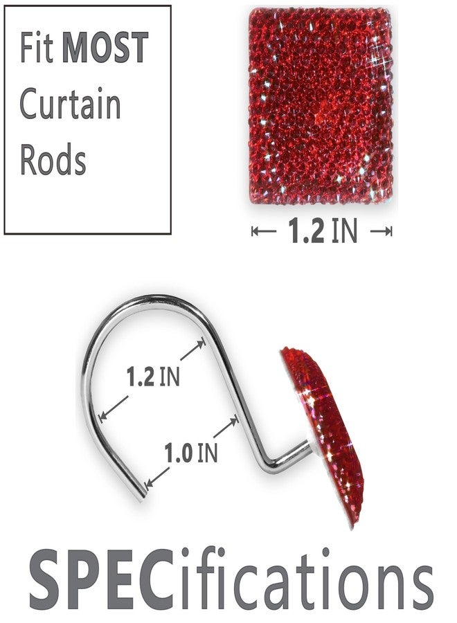 Popkozzi Red Shower Curtain Hooks Rings: 12 Pcs Bling Glitter Sparkle Shiny Square Crystal Diamond Decorative Shower Curtain Rings - Luxury Fancy Christmas Holiday Curtain Hooks & Hangers for Bathroom - Image 4