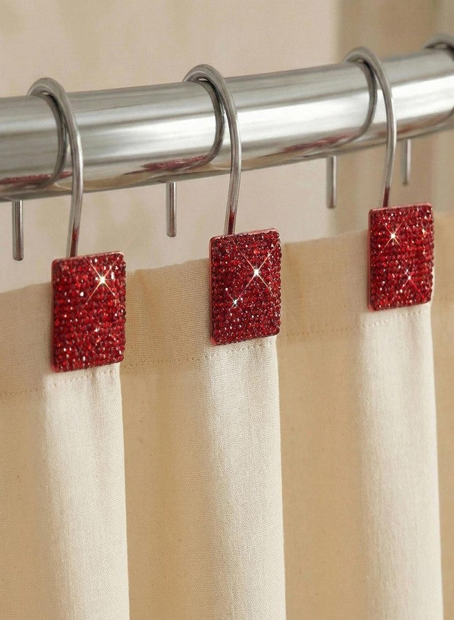 Popkozzi Red Shower Curtain Hooks Rings: 12 Pcs Bling Glitter Sparkle Shiny Square Crystal Diamond Decorative Shower Curtain Rings - Luxury Fancy Christmas Holiday Curtain Hooks & Hangers for Bathroom - Image 1