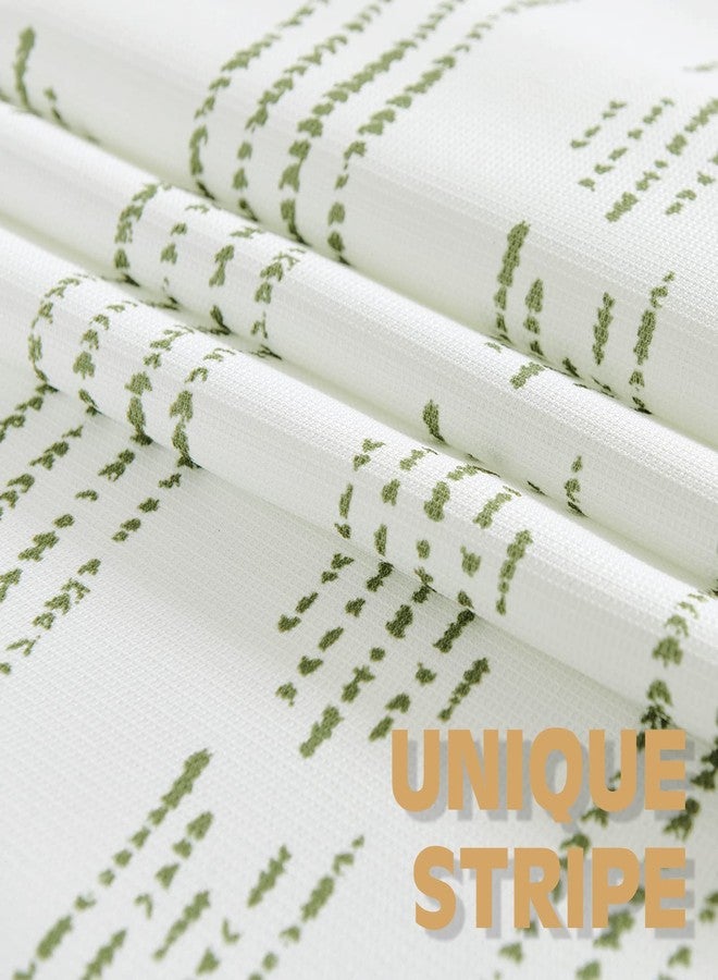 jinchan Green and White Boho Shower Curtain Bohemian Vertical Striped Fabric Shower Curtains for Bathroom with 12 Hooks Waterproof 70x72 Inches - Image 2