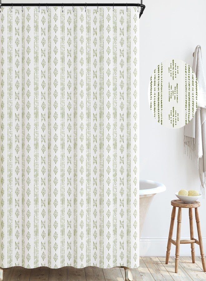 jinchan Green and White Boho Shower Curtain Bohemian Vertical Striped Fabric Shower Curtains for Bathroom with 12 Hooks Waterproof 70x72 Inches - Image 1