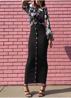 Loquat Breasted Solid Color Skirt Black  - Image 2