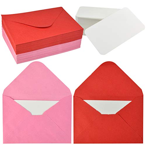 jiebor 100 Sets Mini Envelopes with White Blank Business Cards Red Pink Small Enclosure Card Mini Card Envelopes for Valentine's Day - Image 1