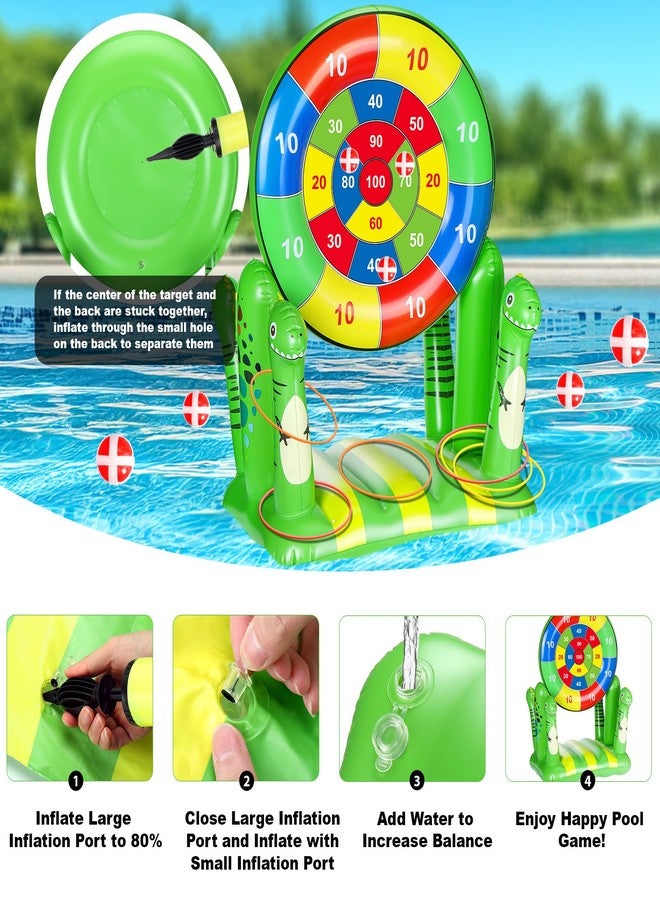 BUSOHA ألعاب عوامات الديناصورات للأطفال من بوسوها - 2 في 1 لوح رمي قابل للنفخ وحلقة رمي للسباحة واللعب للعائلة في الهواء الطلق، لعبة مائية رائعة لتزيين حفلات المسبح في الفناء، هدية للصبيان والبنات والمراهقين والبالغين - Image 4