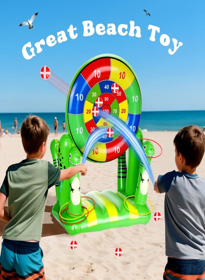 BUSOHA ألعاب عوامات الديناصورات للأطفال من بوسوها - 2 في 1 لوح رمي قابل للنفخ وحلقة رمي للسباحة واللعب للعائلة في الهواء الطلق، لعبة مائية رائعة لتزيين حفلات المسبح في الفناء، هدية للصبيان والبنات والمراهقين والبالغين - Image 3