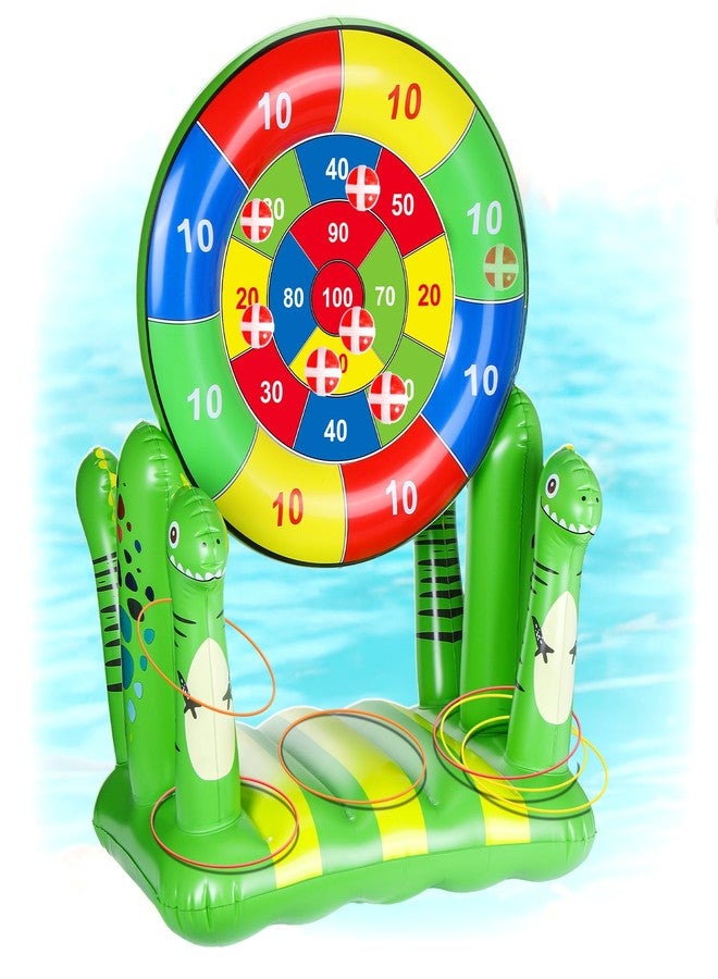 BUSOHA ألعاب عوامات الديناصورات للأطفال من بوسوها - 2 في 1 لوح رمي قابل للنفخ وحلقة رمي للسباحة واللعب للعائلة في الهواء الطلق، لعبة مائية رائعة لتزيين حفلات المسبح في الفناء، هدية للصبيان والبنات والمراهقين والبالغين - Image 1