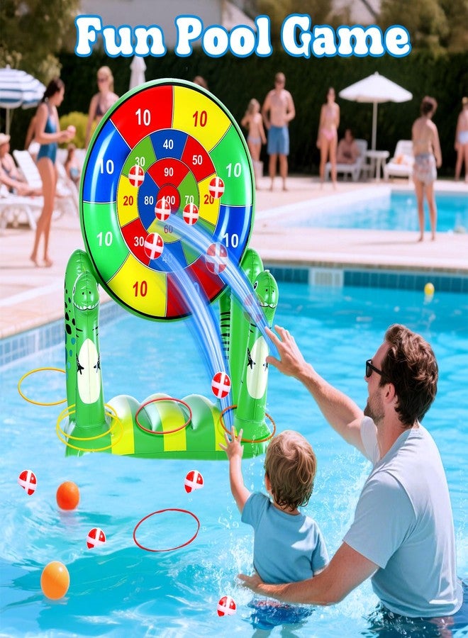 BUSOHA ألعاب عوامات الديناصورات للأطفال من بوسوها - 2 في 1 لوح رمي قابل للنفخ وحلقة رمي للسباحة واللعب للعائلة في الهواء الطلق، لعبة مائية رائعة لتزيين حفلات المسبح في الفناء، هدية للصبيان والبنات والمراهقين والبالغين - Image 2