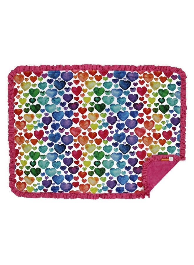 Dear Baby Gear Heart Deluxe Baby Blanket - Double Layer Reversible, Milestone & Infant Gifts for Girls - Toddler Blankets - Bright Colored Hearts - Hot Pink with Ruffles - 40"x30" - Image 1