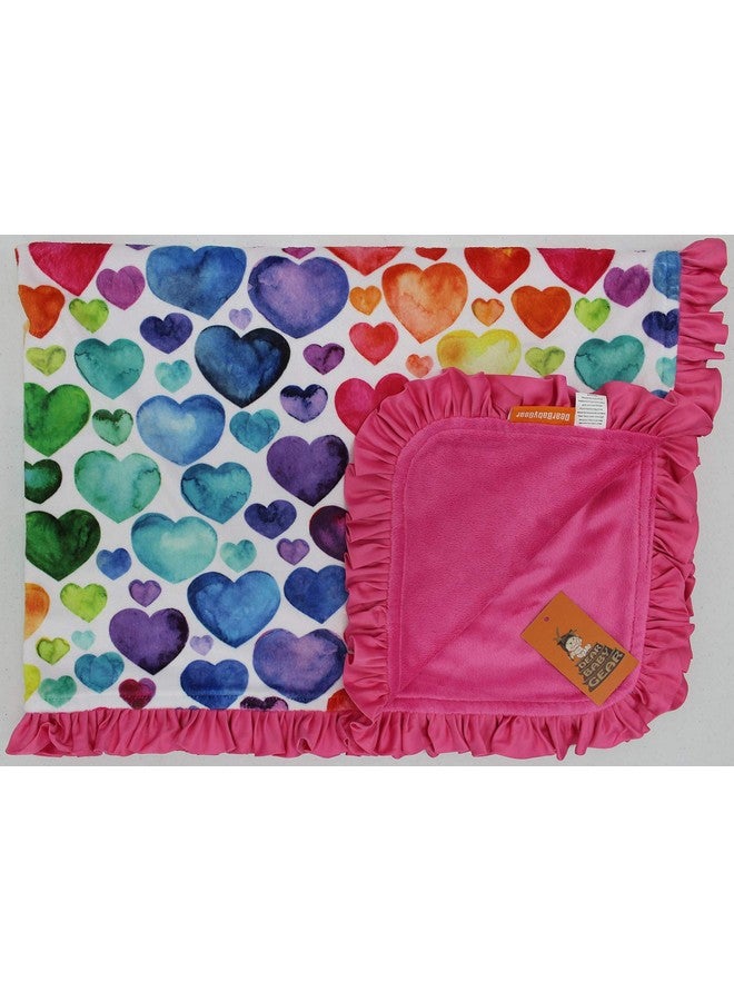 Dear Baby Gear Heart Deluxe Baby Blanket - Double Layer Reversible, Milestone & Infant Gifts for Girls - Toddler Blankets - Bright Colored Hearts - Hot Pink with Ruffles - 40"x30" - Image 2
