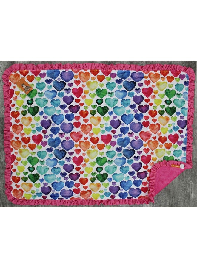 Dear Baby Gear Heart Deluxe Baby Blanket - Double Layer Reversible, Milestone & Infant Gifts for Girls - Toddler Blankets - Bright Colored Hearts - Hot Pink with Ruffles - 40"x30" - Image 3