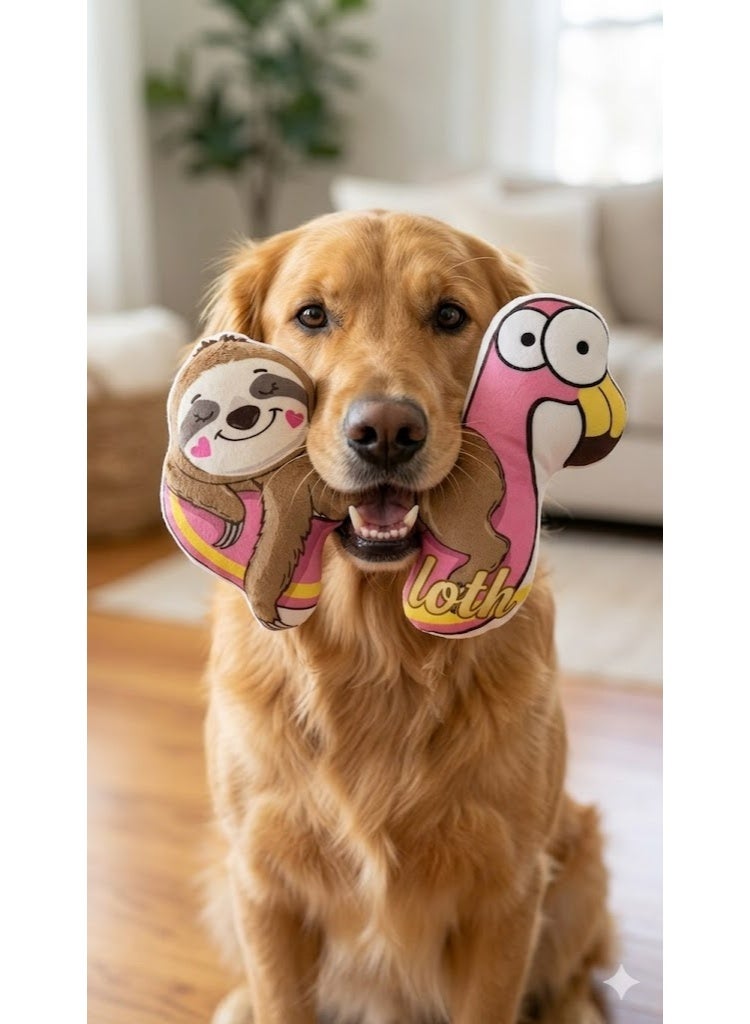 Sloth on Flamingo Float Plush Dog Toy, Soft and Squeaky, Fun Animal Theme for Pets - Image 1