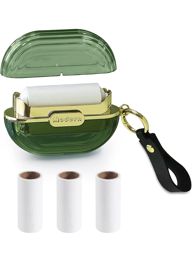 SYOSI Lint Roller Double Sided Travel Portable With Hand Strap Reusable Mini Extra Sticky Dog Cat Pet Hair Remover Luxury Lint Remover For Clothes Bag Dust Fuzz Fur With 4 Refills Green - Image 1
