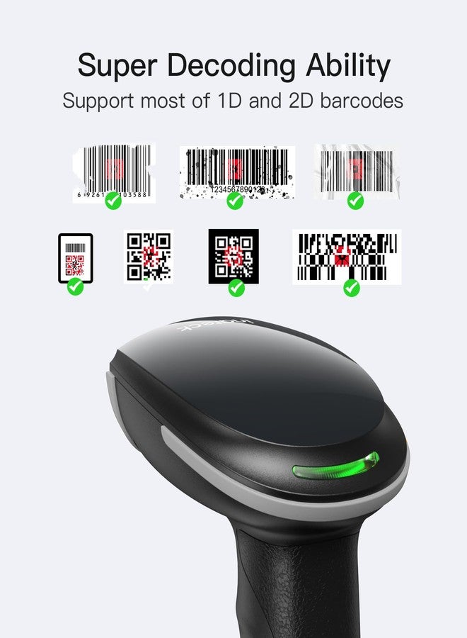 Inateck 2D Barcode Scanner, Wireless Bluetooth QR Barcode Scanner, Handheld Scanner with APP and SDK, 1 Charge for 3 Months, BCST-23 Gray - Image 2