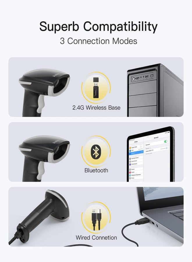 Inateck 2D Barcode Scanner, Wireless Bluetooth QR Barcode Scanner, Handheld Scanner with APP and SDK, 1 Charge for 3 Months, BCST-23 Gray - Image 4