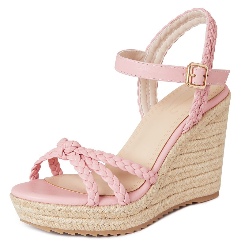 mikarka Espadrille Wedge Sandals for Women Braided Knot Ankle Strap Open Toe Platform Sandals - Image 1