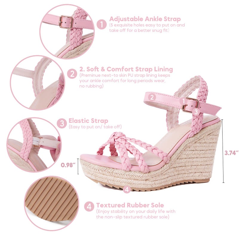 mikarka Espadrille Wedge Sandals for Women Braided Knot Ankle Strap Open Toe Platform Sandals - Image 3