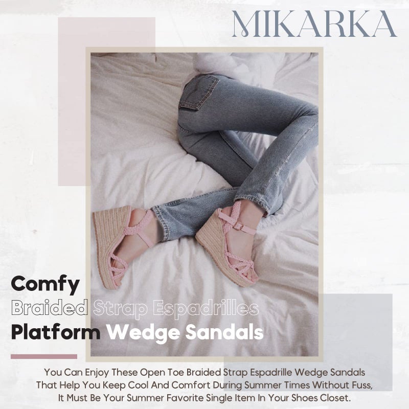mikarka Espadrille Wedge Sandals for Women Braided Knot Ankle Strap Open Toe Platform Sandals - Image 4