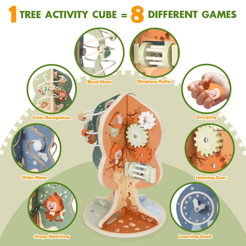 Joyreal Montessori Toys for 1 Year Old - 8-in-1 Wooden Activity Cube, Montessori Baby Activity Center for 1+ Year Old, Educational Toy for Toddlers, Ideal Gift for Boys and Girls with Seasonal Theme - Image 2