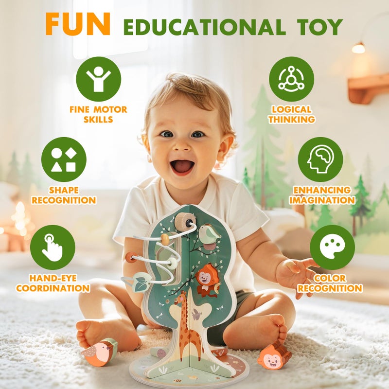 Joyreal Montessori Toys for 1 Year Old - 8-in-1 Wooden Activity Cube, Montessori Baby Activity Center for 1+ Year Old, Educational Toy for Toddlers, Ideal Gift for Boys and Girls with Seasonal Theme - Image 3