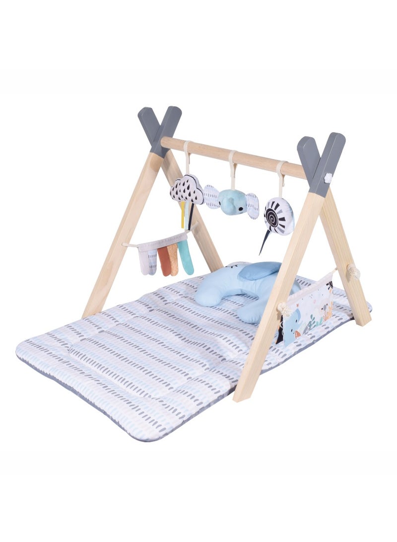 Factory Price Nyra Wooden Activity Play Gym For Infants With Soft Cushion Neck Pillow and Removable Plush Toys - Image 1